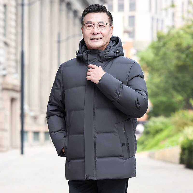 Pusmūža vīriešu dūnu jaka ar ziemas kapuci, 2023. gada jauns zīmols ikdienas biezs, silts balts pīļu dūnu mētelis vīriešiem, melns parks, augstas kvalitātes