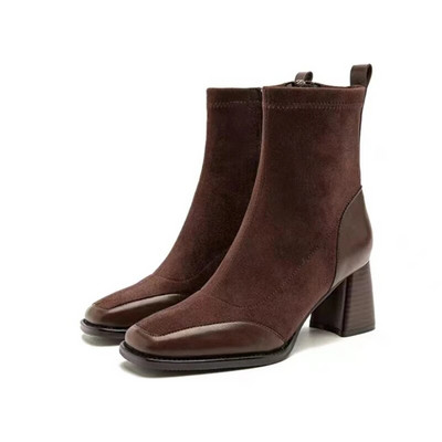 Ženske cipele za 2023. Jednobojne ženske čizme s četvrtastim vrhom Trend kratke čizme na otvorenom, s četvrtastom potpeticom Cipele s visokim potpeticama s patentnim zatvaračem