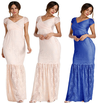 лятна рокля за бременни жени Дантелена рокля за бременни с къс ръкав за бременни Рокли за фотосесия Фотография за бременни