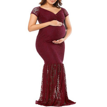 лятна рокля за бременни жени Дантелена рокля за бременни с къс ръкав за бременни Рокли за фотосесия Фотография за бременни