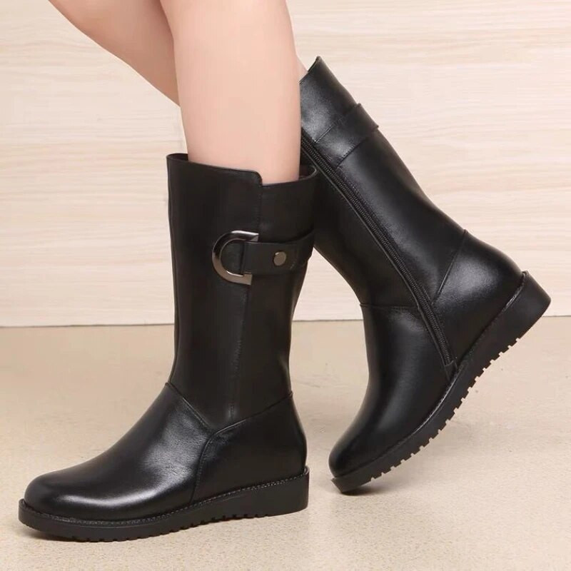 Talvesaapad Nahast Naiste Saapad Kõrge kontsaga Naiste Pikad Saapad Soojad Lumesaapad Daami Mood Libisemiskindlad Paksu tallaga saapad