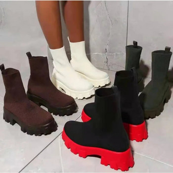 2023 Νέες κάλτσες Παπούτσια Γυναικεία Stretch Ύφασμα Mid-Calf Casual Μπότες Πλατφόρμας με δίχτυ Κόκκινα πλεκτά κοντά μποτάκια Γυναικεία μποτάκια συν μέγεθος
