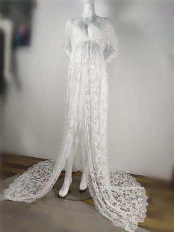 Λευκά σέξι φορέματα φωτογραφίας εγκυμοσύνης Δαντελένιο φανταχτερό φόρεμα εγκυμοσύνης μακρυά φόρεμα εγκυμοσύνης για έγκυες φωτογραφίες