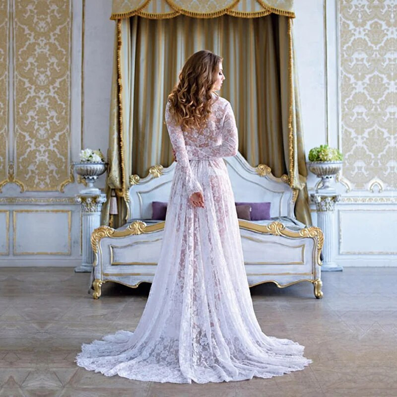 Λευκά σέξι φορέματα φωτογραφίας εγκυμοσύνης Δαντελένιο φανταχτερό φόρεμα εγκυμοσύνης μακρυά φόρεμα εγκυμοσύνης για έγκυες φωτογραφίες