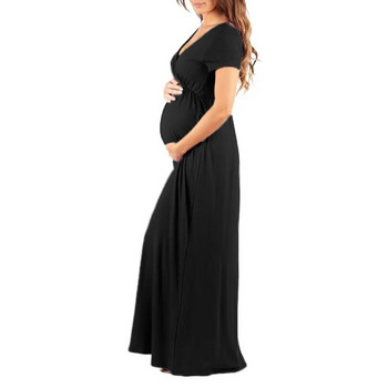 Нови големи размери Рокли за бременни жени Рокли за бременни Жени V яка с къс ръкав Рокля за бременни Дрехи за сарафан за бременни