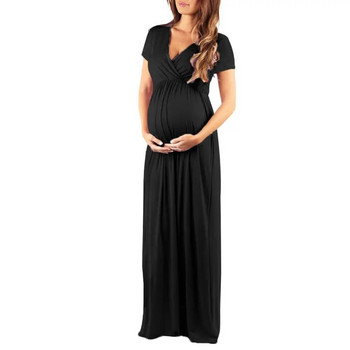 Нови големи размери Рокли за бременни жени Рокли за бременни Жени V яка с къс ръкав Рокля за бременни Дрехи за сарафан за бременни