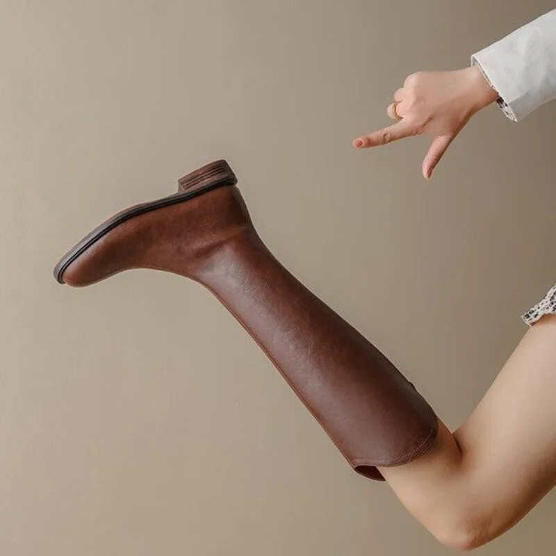 Γυναικείες μπότες μέχρι το γόνατο  από φυσικό δέρμα Γυναικεία μποτάκια φθινοπώρου και χειμώνα Velvet Western Boots Goth Shoes