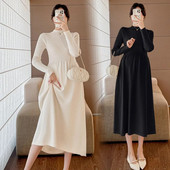 Grūtnieču masīva trikotāžas kleita 2023. gada rudens ziemai Jaunas drēbes grūtniecēm, pusaugstas apkakles, slaidas grūtniecības džemperkleitas