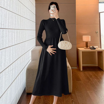 Μασίφ πλεκτό φόρεμα εγκυμοσύνης για το φθινόπωρο Χειμώνας 2023 Νέα Ρούχα για Έγκυες Φορέματα με πουλόβερ εγκυμοσύνης με μισό ψηλό γιακά