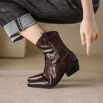2023 Φθινόπωρο/Χειμώνας Γυναικείες μπότες με μυτερά ψηλά τακούνια από Western Boots για Γυναικείες Χειροποίητες μπότες Knight Zapatos Mujer
