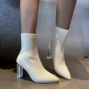Зима 2023 г. Дамски чорапи Ботуши Дамски еластичен плат Еластични обувки на ток Остри ботуши Дамски обувки Обувки лодка