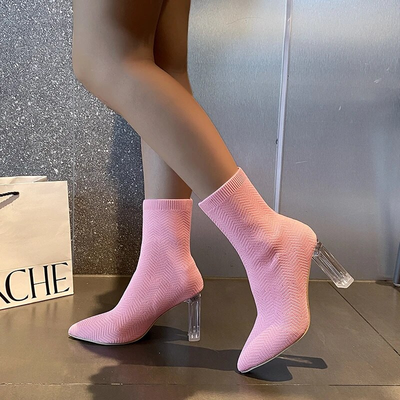 Χειμώνας 2023 Γυναικείες κάλτσες Μπότες Γυναικείο ελαστικό ύφασμα ελαστικό στιλέτο Τακούνι Pointy Booties Γυναικεία παπούτσια Boat shoes