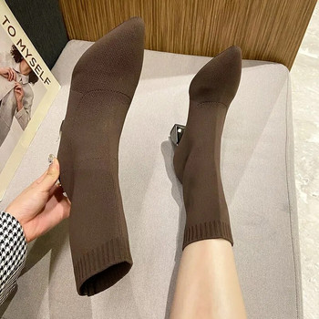 2022 Νέες φθινοπωρινές χειμερινές χοντρές ψηλοτάκουνες μπότες λεπτές και λεπτές γυναικείες μπότες με μυτερό μεσαίο ελαστικό κάλτσες Γυναικείες μπότες