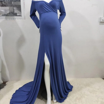 Дамска модна памучна бременна рокля с V-образно деколте, дълга дълга рокля за бременни за фотосесия