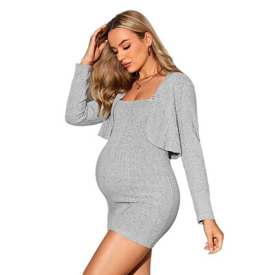 Seksīga grūtnieču mini kleita, trikotāžas uzvalks ar garām piedurknēm, īss mētelis grūtniecēm, ikdienas apģērbs ar ribām grūtniecības laikā ķermeņa apģērbs