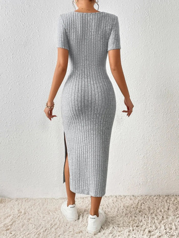 Ριμπ πλεκτό φόρεμα εγκυμοσύνης καθημερινό φόρεμα με τετράγωνο λαιμό Ρούχα εγκυμοσύνης για γυναικεία μόδα σε χωριστή πλευρά εγκυμοσύνης Ρούχα λεπτά φορέματα