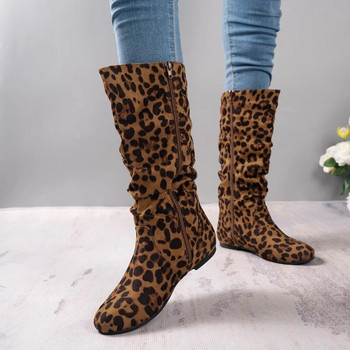 Есен Зима Нови големи размери плоски обувки за жени Модни дамски високи ботуши със страничен цип Винтидж ежедневни дамски ботуши за езда