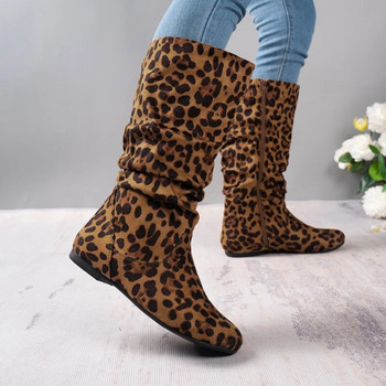 Φθινοπωρινά χειμερινά νέα πλακέ παπούτσια για γυναικεία γυναικεία φερμουάρ στο πλάι Γυναικείες ψηλές μπότες μηρού Vintage casual γυναικείες μπότες ιππασίας