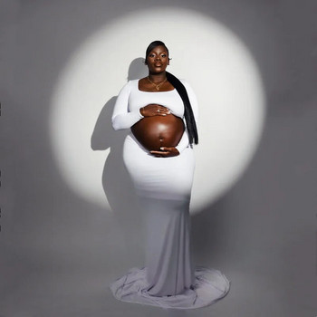 Секси разделени рокли за бременни Реквизит за фотография Дълга дамска рокля за снимане на бременни за цял ръкав Рокля за фотосесия на бременни