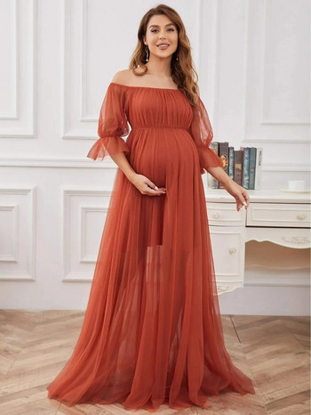 Φόρεμα με φωτογραφία μητρότητας Off Shoulder για βραδινό φόρεμα από τούλι έγκυο Γυναικείο φόρεμα για σκοποβολή εγκυμοσύνης