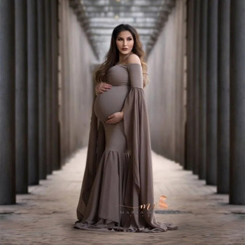 Секси реквизит за снимки за бременни без рамене Дълга рокля за бременни жени Елегантна рокля за бременни Елегантна макси рокля за фотосесия