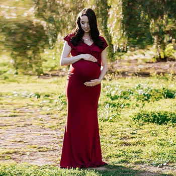 Рокли за бременни без рамене за фотосесия 2019 с волани за бременни жени Макси рокля за бременни за бременни Реквизит за фотография