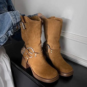 Chelsea čizme na srednje potpetice New Calf Causal Ženske zimske cipele s platformom Ženske čizme Gladijator Goth Motociklističke čizme za snijeg