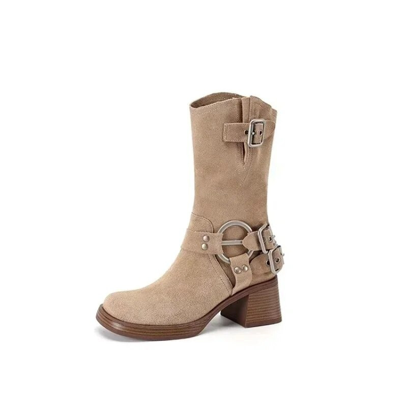 Chelsea čizme na srednje potpetice New Calf Causal Ženske zimske cipele s platformom Ženske čizme Gladijator Goth Motociklističke čizme za snijeg