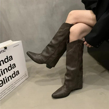 Γυναικεία παπούτσια 2023 Γυναικείες μπότες υψηλής ποιότητας slip-on γυναικείες μπότες μόδας Rivet Party μπότες Γυναικείες σέξι μυτερές μπότες μέχρι το γόνατο Zapatos