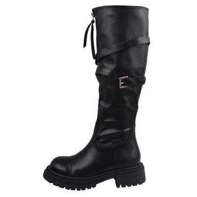 2023 Γυναικεία παπούτσια υψηλής ποιότητας Γυναικείες μπότες με φερμουάρ Χειμερινές στρογγυλές μπότες με μασίφ ψηλό βαρέλι με χοντρό τακούνι Zapatos Mujer