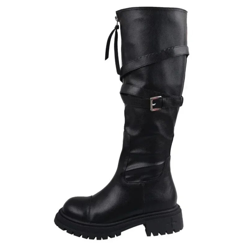 2023 Γυναικεία παπούτσια υψηλής ποιότητας Γυναικείες μπότες με φερμουάρ Χειμερινές στρογγυλές μπότες με μασίφ ψηλό βαρέλι με χοντρό τακούνι Zapatos Mujer