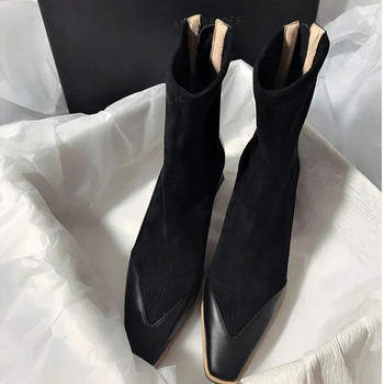 2023 Νέα μυτερά γυναικεία μποτάκια μόδας τετράγωνα ψηλά τακούνια Κομψή μόδα Γυναικείες κοντές μπότες Comfort Casual γυναικείες μπότες