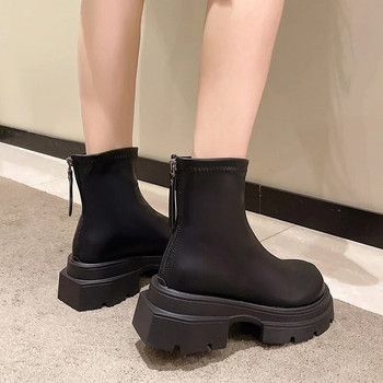 Γυναικεία παπούτσια 2023 Fashion Basic Γυναικείες μπότες Πλατφόρμας Μοντέρνες Γυναικείες μπότες με στρογγυλή πλάτη με φερμουάρ τετράγωνο τακούνι Γυναικεία παπούτσια