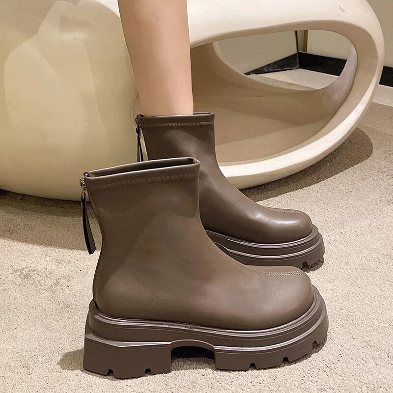 Moteriški batai 2023 m. mada Basic kulkšnies Moteriški batai Platforma Šiuolaikiniai batai Moteriški apvalūs pirštai Atgal užtrauktukas Kvadratiniai batai Moteriški