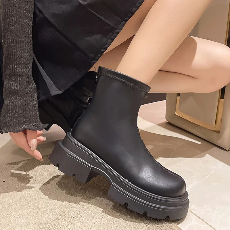 Moteriški batai 2023 m. mada Basic kulkšnies Moteriški batai Platforma Šiuolaikiniai batai Moteriški apvalūs pirštai Atgal užtrauktukas Kvadratiniai batai Moteriški