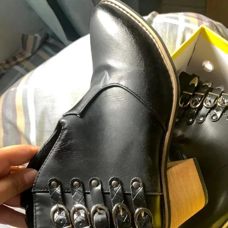 Botas Mujer 2022 Naiste sügistalvised PU-nahast kauboi poolsaapad, pandlaga, kõrge kontsaga saapad, naiste punkrisaapad