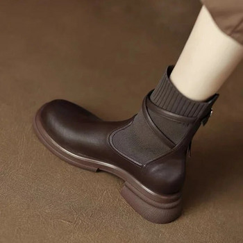Есенни нови дамски ботуши Челси Винтидж дамски обувки на платформа Еластичен чорап с едър ток Боти до глезена за жени Botines Chelsea