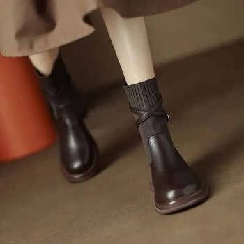 Φθινοπωρινές νέες γυναικείες μπότες Chelsea Vintage γυναικεία παπούτσια πλατφόρμας Χοντρό τακούνι Stretch κάλτσα μποτάκια για γυναίκες Botines Chelsea