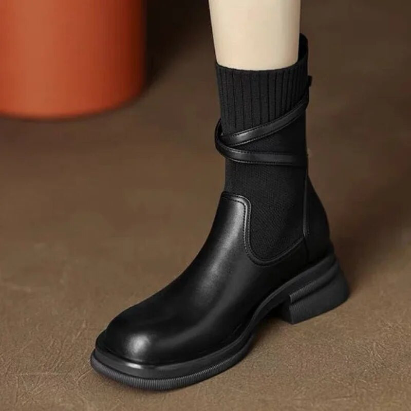 Φθινοπωρινές νέες γυναικείες μπότες Chelsea Vintage γυναικεία παπούτσια πλατφόρμας Χοντρό τακούνι Stretch κάλτσα μποτάκια για γυναίκες Botines Chelsea