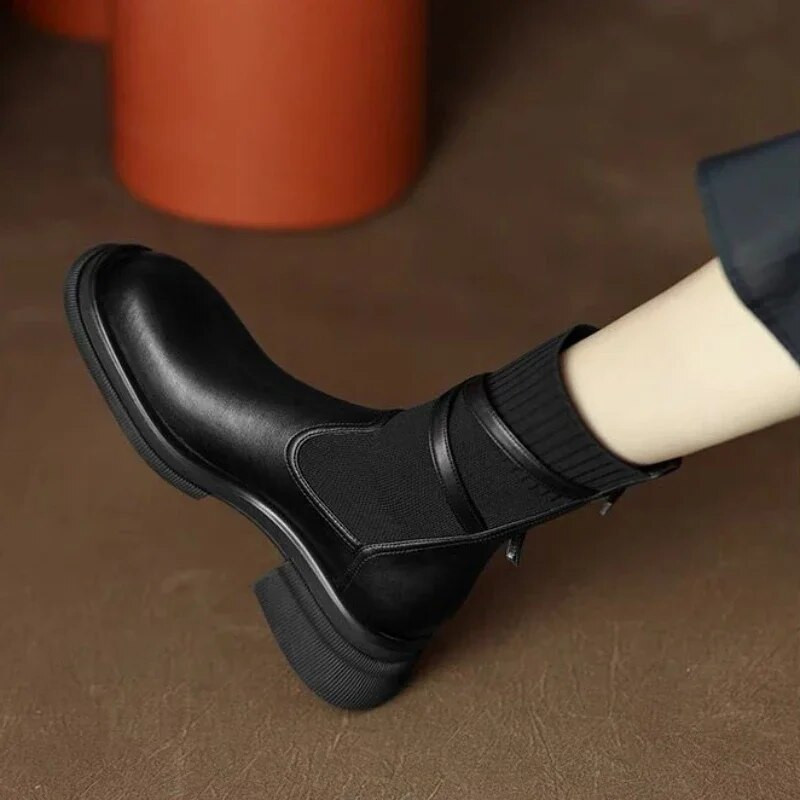 Φθινοπωρινές νέες γυναικείες μπότες Chelsea Vintage γυναικεία παπούτσια πλατφόρμας Χοντρό τακούνι Stretch κάλτσα μποτάκια για γυναίκες Botines Chelsea