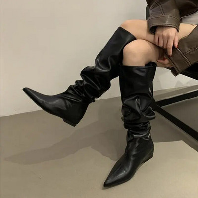 Talvine hubane terava varbaga naine, põlvedeni saapad, kontsakingad Kauboid naistele kingad Botas De Mujer socofy chaussures naiste gooti