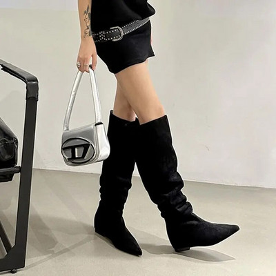 Talvine hubane terava varbaga naine, põlvedeni saapad, kontsakingad Kauboid naistele kingad Botas De Mujer socofy chaussures naiste gooti