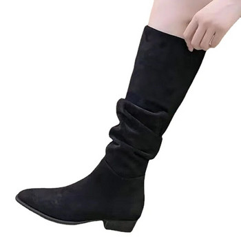 2023 Γυναικείες ψηλές μπότες με γόνατο Lady Slip σε απλή πλισέ σουέτ Winter Botas Μεγάλη περιφέρεια Άνοιξη Φθινόπωρο Γυναικείες Stretch μπότες