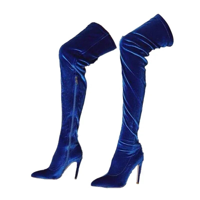 Naiste 43 suure terava ninaga seksikad saapad, talvemood seemisnahast kõrge kontsaga ühevärvilised naiste kingad üle põlve Kõrged saapad
