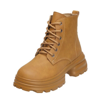 Ženske cipele 2023. Nove osnovne gležnjače Ženske čizme Platforma Moderne čizme Ženske cipele na vezanje s okruglim prstima i bočnim patentnim zatvaračem na četvrtastu petu Ženske