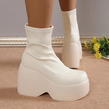 Wedge μπότες για γυναίκες 2023 Φθινοπωρινές γοτθικές γυναικείες μπότες Κλασική πλατφόρμα με στρογγυλά δάχτυλα Ψηλοτάκουνα μποτάκια πανκ πάρτι Χειμερινά παπούτσια