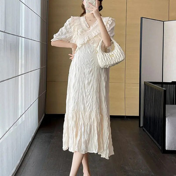 Рокля за бременни за бременни жени Рокли с мехурчета Нова мода 2023 г. Голям размер Свободни плътни рокли с V-образно деколте Дълга дамска рокля