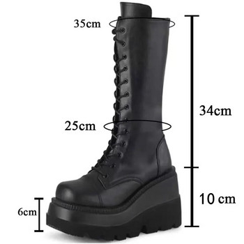 Punk γυναικείες μπότες πλατφόρμας Ελαστικές μικροΐνες με χοντρό τακούνι Γυναικείες μπότες 2023 Άνοιξη φθινόπωρο, επώνυμα μαύρα γυναικεία παπούτσια Goth