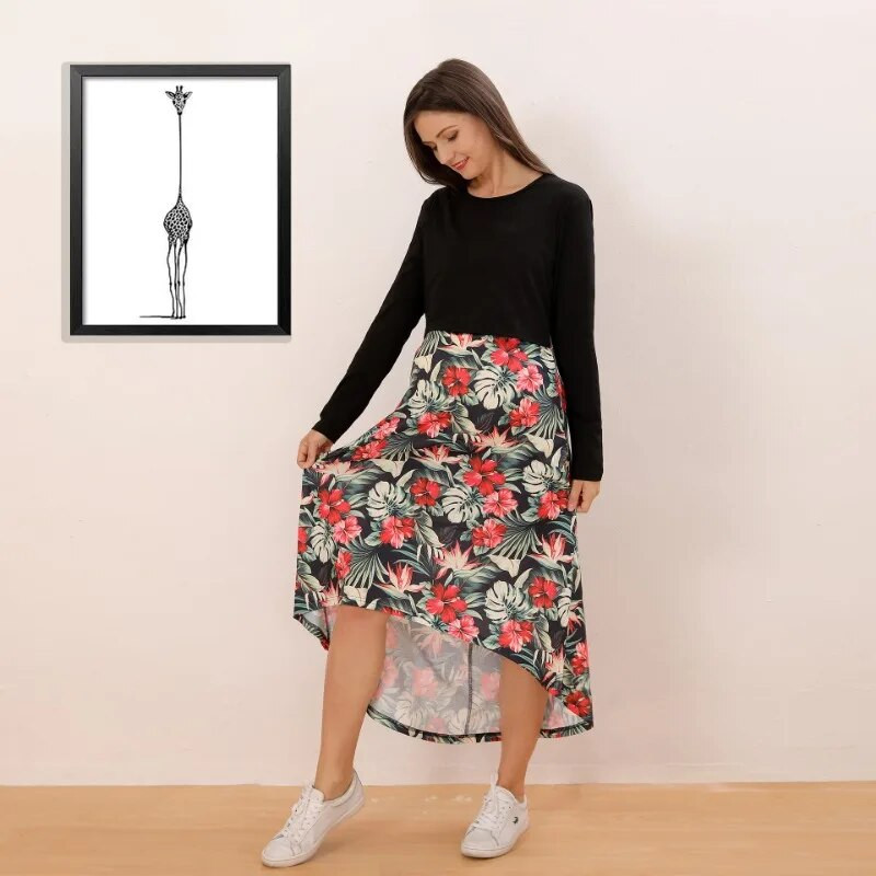 Suknelė nėštumui pavasario ruduo nėščioms moterims ilgomis rankovėmis apvaliu kaklu Suknelė žindymui Suknelė žindymui