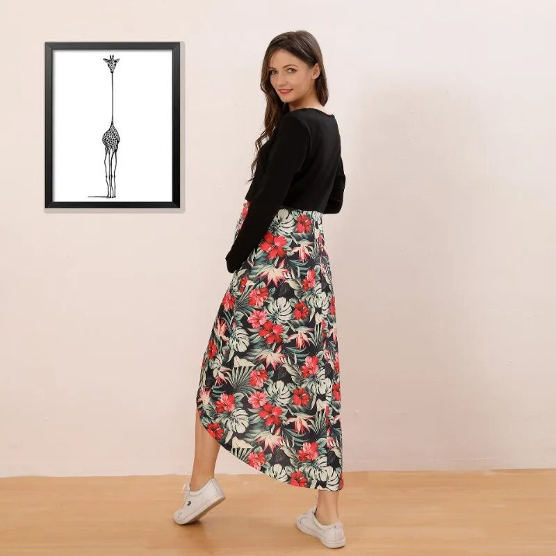 Suknelė nėštumui pavasario ruduo nėščioms moterims ilgomis rankovėmis apvaliu kaklu Suknelė žindymui Suknelė žindymui